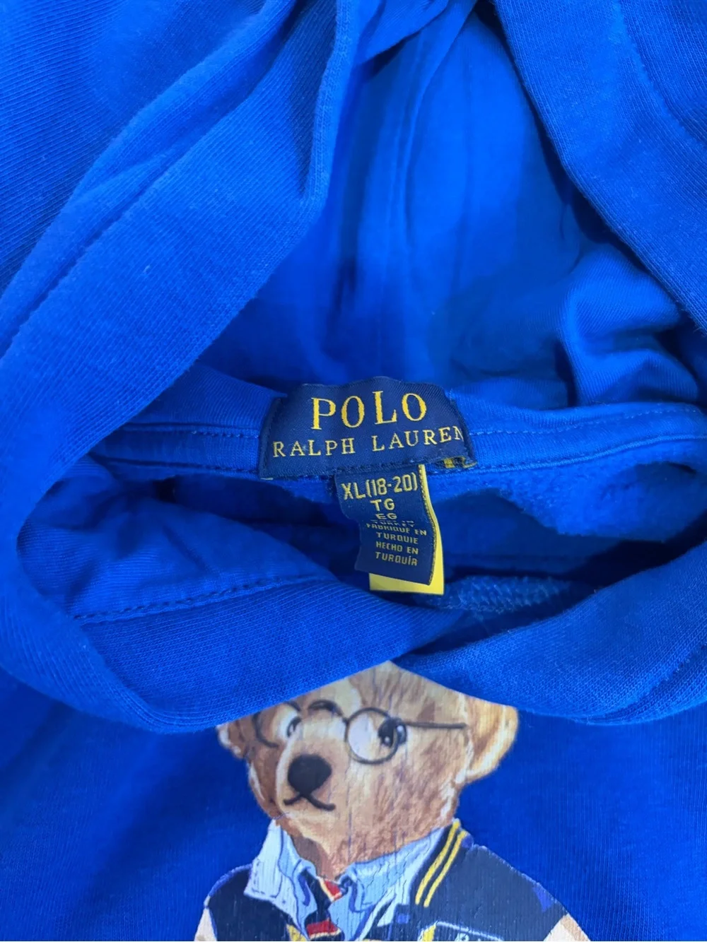 Ralph Lauren Polo Bear Crewneck Hoodie - Blue with Multi-Color Bear Graphic